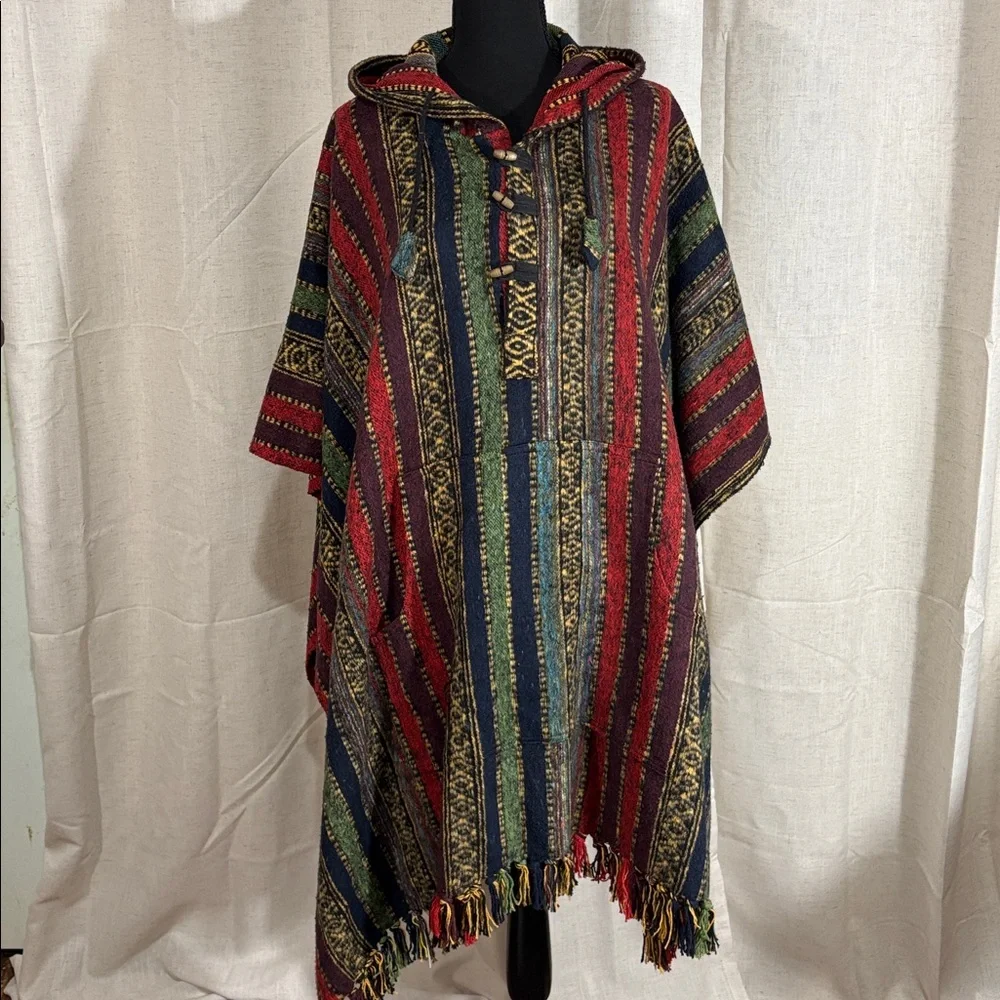 Multicolor Striped Hooded Poncho - Picture 2 of 7